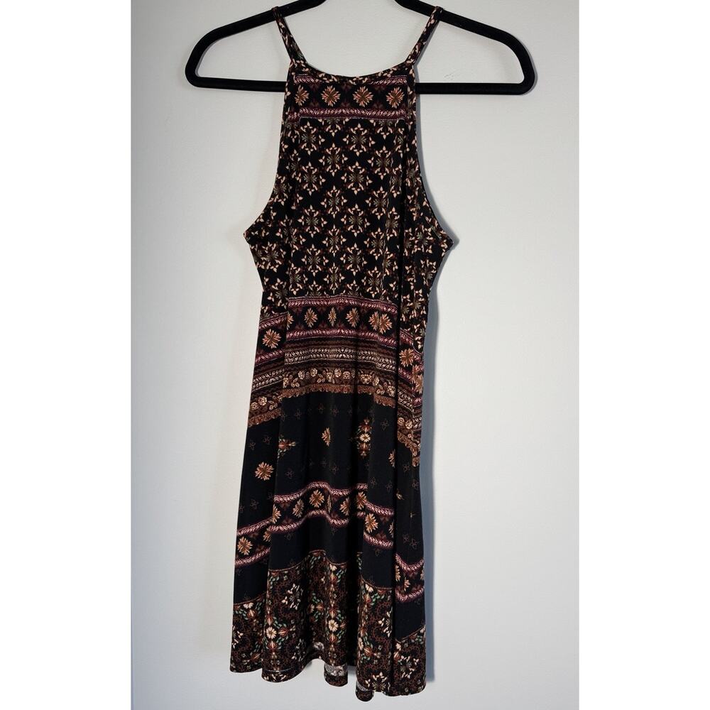 Black Floral Bohemian Sleeveless Sundress Strappy Size S Spring